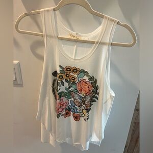 Boutique White Flowy Tank with Floral/Butterfly graphic